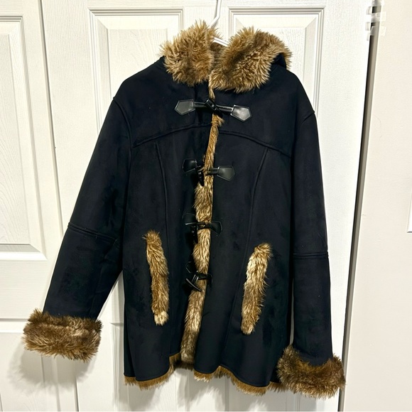 NWOT COLDWATER CREEK Black/Brown Faux Fur Coat Size 1XL 18 - Picture 1 of 16